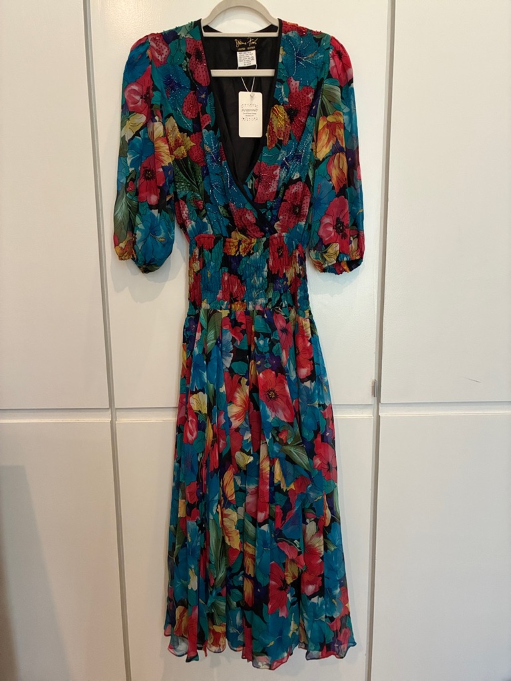 Diane Freis vintage 80s beaded 100% silk maxi dress